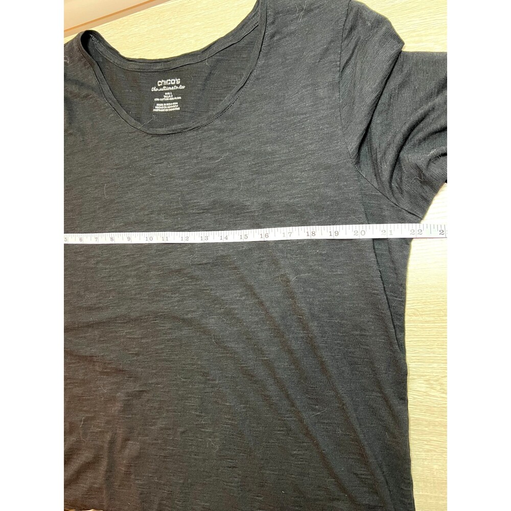 Chico's Blouse Women's XL Black Round Neck Long Roll Tab Sleeve - Picture 8 of 12